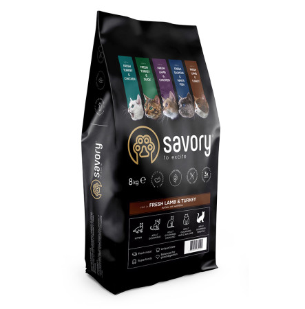 Savory Adult Cat Sensitive Digestion Fresh Lamb & Turkey 8 кг