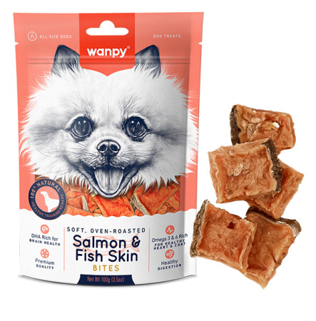 Wanpy Soft Salmon & Fish Skin Bites М'які шматочки лосося для собак 100 г