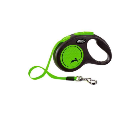 Flexi New Neon S Повідець рулетка світловідбивна для собак, стрічка, 5 м, зелений, до 15 кг