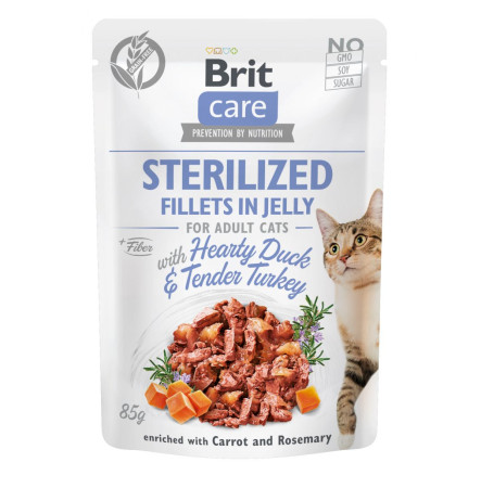 Brit Care Cat Fillets In Jelly з качкою та індичкою для стерилізованих котів 85 г