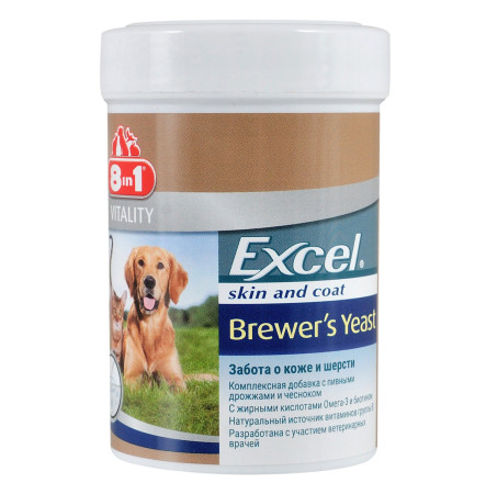 8in1 Brewers Yeast  Харчова добавка для здоров'я шкіри та шерсті 140 таблеток