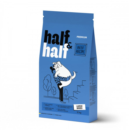 Сухий корм Half&Half для дорослих собак великих порід, із яловичиною, 12 кг