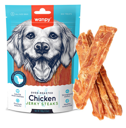 Wanpy Chicken Jerky Steaks Смужки курячого філе для собак 100 г