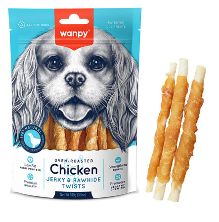 Wanpy Chicken Jerky & Rawhide Twists Палички з куркою для собак 100 г