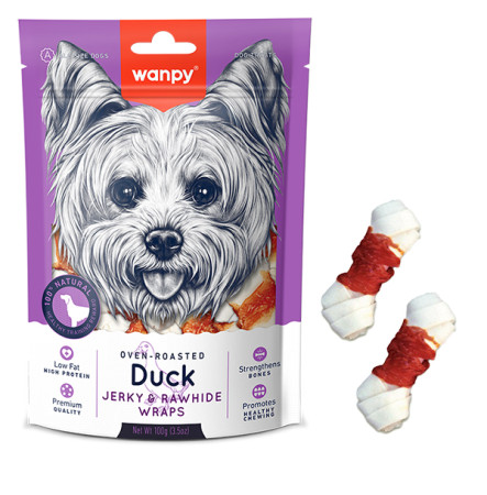 Wanpy Duck Jerky & Rawhide Wraps Вузлова кістка з качкою для собак 100 г