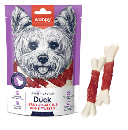 Wanpy Duck Jerky & Calcium Bone Twists Кістка з качкою та кальцієм для собак 100 г