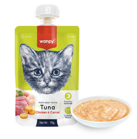 Wanpy Tuna Chicken & Carrot Ласощі крем-пюре тунець з куркою та морквою для котів 90 г