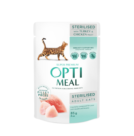 Optimeal Sterilized Cats Turkey and chicken fillet in sauce 85 г