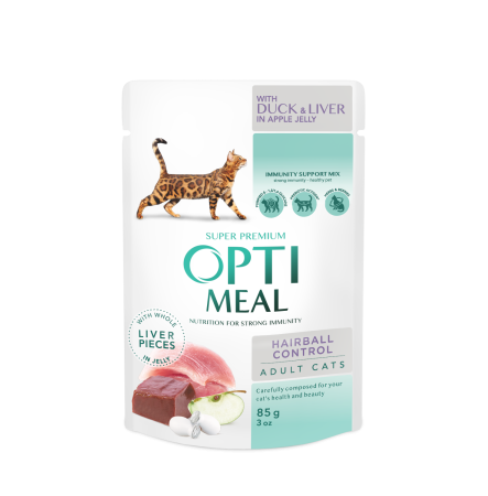 Optimeal Adult Cats Hairball control Duck and slices of liver in apple jelly 85 г