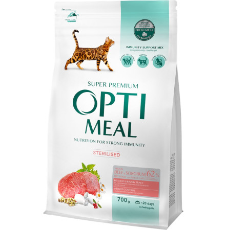 Optimeal Sterilised Cats High in beef and sorghum 700 г