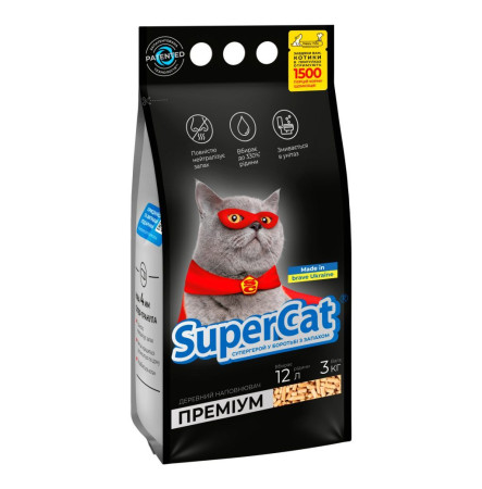 SuperCat Наповнювач деревний ПРЕМІУМ 3 кг