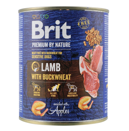 Brit Premium by Nature з ягням і гречкою для собак 800 г