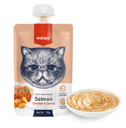 Wanpy Salmon Chicken & Carrot Ласощі крем-пюре з куркою, лососем та морквою для котів 90 г