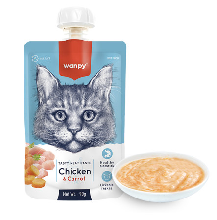 Wanpy Chicken & Carrot Ласощі крем-пюре з куркою та морквою для котів 90 г