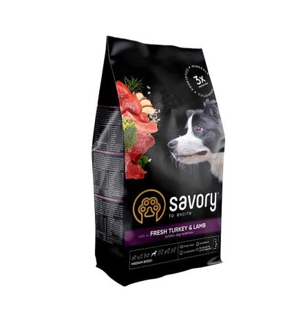 Savory Adult Medium Breed Fresh Turkey & Lamb 12 кг