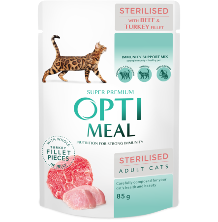 Optimeal Sterilized Cats Beef and turkey fillet in jelly 85 г