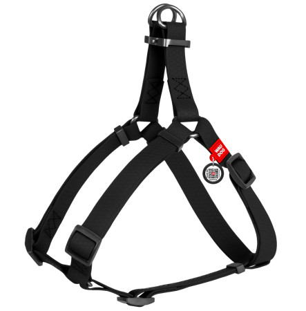 Шлея для собак WAUDOG Waterproof з QR паспортом та металевою пряжкою, чорна, M, 20 мм