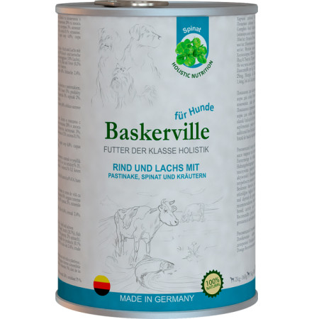 Baskerville Holistic Яловичина та лосось з пастернаком шпинатом та зеленню для собак 400 г