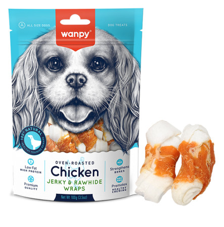 Wanpy Chicken Jerky & Rawhide Wraps Вузлова кістка з куркою для собак 100 г