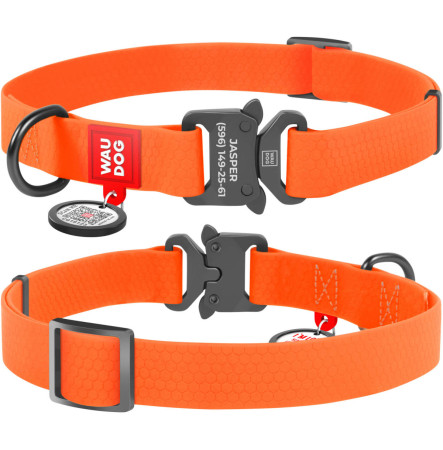 Нашийник для собак WAUDOG Waterproof з QR паспортом, металева пряжка-фастекс, помаранчевий, S, 15 мм