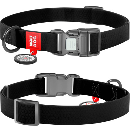 Нашийник для собак WAUDOG Waterproof з QR паспортом, чорний, M, 20 мм