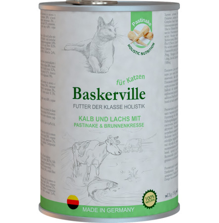 Baskerville Holistic Телятина та лосось з пастернаком та крес-салатом для котів 400 г