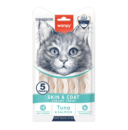 Wanpy Functional Creamy Lickable Treat Skin&Coat Кремові ласощі з тунцем та лососем для котів стан шкіри та шерсті
