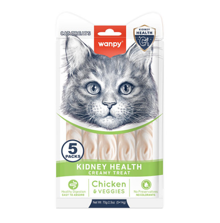 Wanpy Functional Creamy Lickable Treat Kidney Health Кремові ласощі з куркою та овочами для котів із нирковою недостатністю