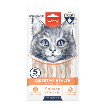 Wanpy Functional Creamy Lickable Treat Digestive Health Кремові ласощі з куркою та лососем для котів із чутливим травленням