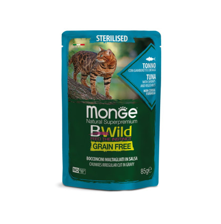Monge Cat Bwild Grain Free Wet Sterilised Tuna, Shrimps and vegetables 85 г