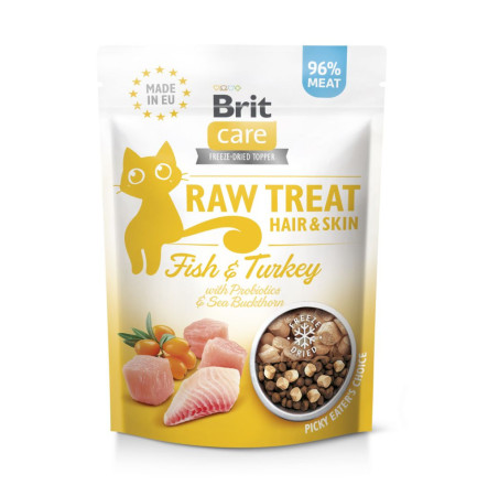 Brit Care Cat Raw Treat freeze-dried Hair&Skin Ласощі для здоров’я шкіри та шерсті у котів з рибою та індичкою 40 г