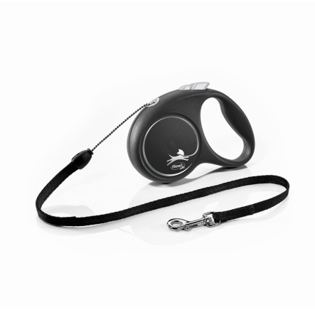 Flexi Black Design S Повідець рулетка для собак трос 5 м чорний до 12 кг