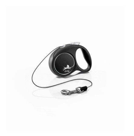 Flexi Black Design XS Повідець рулетка для собак трос 3 м чорний до 8 кг